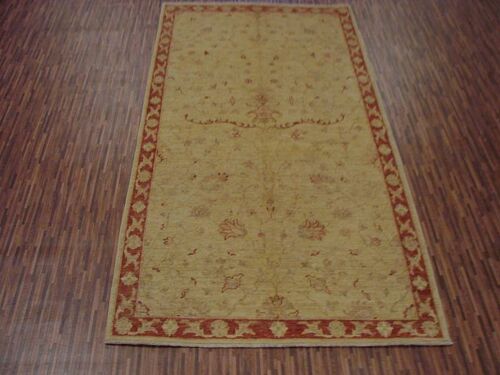 Afghan Chobi Ziegler 201x106 Handgeknüpft Teppich 110x200 Beige Blumenmuster Kurzflor