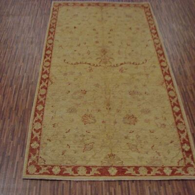 Afghan Chobi Ziegler 201x106 hand-knotted carpet 110x200 beige flower pattern, short pile