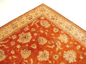 Tapis Afghan Chobi Ziegler 241x179 noué main 180x240 motif fleur orange poil court 3