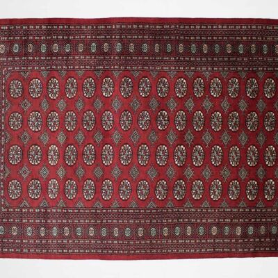 Tapis Pakistan Boukhara 247x154 noué main 150x250 motif géométrique rouge, poils ras