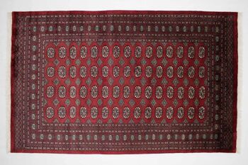Tapis Pakistan Boukhara 247x154 noué main 150x250 motif géométrique rouge, poils ras 1
