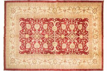 Tapis Afghan Chobi Ziegler 448x328 noué main 330x450 motif fleur rouge, poils courts 1