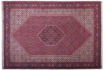 Tapis persan Bidjar Zandjan 305x202 noué main 200x310 motif géométrique rouge 1