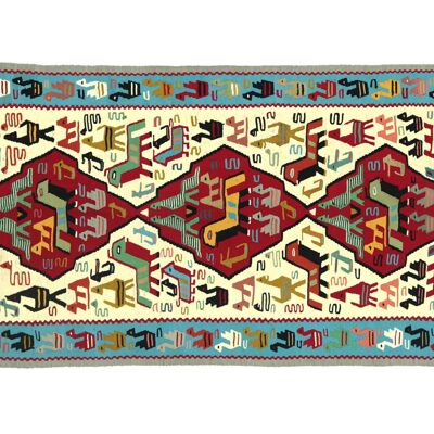 Türkischer Kelim 188x108 Handgewebt Teppich 110x190 Blau Geometrisch Muster Handarbeit