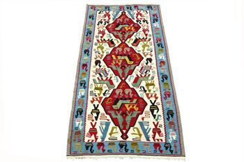 Tapis kilim turc 188x108 tissé main 110x190 bleu motif géométrique travail manuel 2