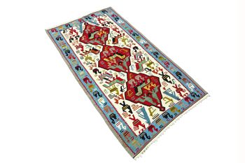 Tapis kilim turc 188x108 tissé main 110x190 bleu motif géométrique travail manuel 3