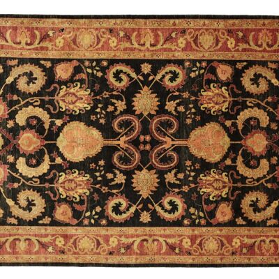 Afghan Chobi Ziegler 280x218 alfombra anudada a mano 220x280 pelo corto floral negro