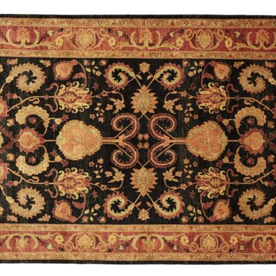 Afghan Chobi Ziegler 280x218 hand-knotted carpet 220x280 black floral short pile