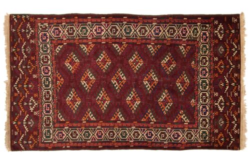 Kaukasus Yamut 200x116 Handgeknüpft Teppich 120x200 Rot Geometrisch Muster Kurzflor