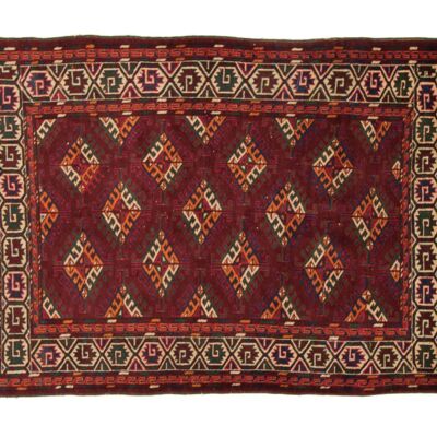 Caucasus Yamut 200x116 hand-knotted carpet 120x200 red geometric pattern, low pile