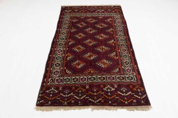 Tapis Caucase Yamut 200x116 noué main 120x200 motif géométrique rouge, poils ras 2