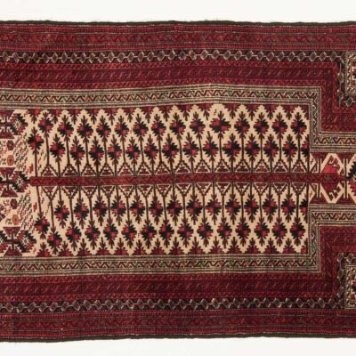 Tapis persan Baloutche 162x100 noué main 100x160 motif géométrique rouge poils courts