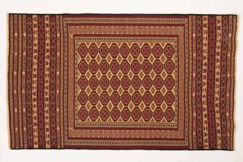 Tapis tissé à la main Afghan Mushwani Kilim 200x119 120x200 motif géométrique rouge 1