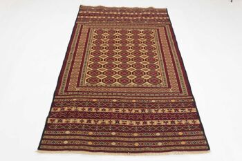 Tapis tissé à la main Afghan Mushwani Kilim 200x119 120x200 motif géométrique rouge 2