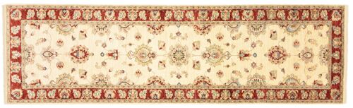 Afghan Chobi Ziegler 301x89 Handgeknüpft Teppich 90x300 Läufer Beige Blumenmuster