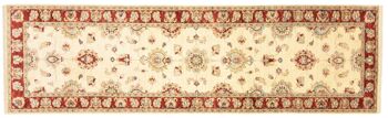 Tapis Afghan Chobi Ziegler 301x89 noué main 90x300 tapis de passage beige motif fleur 1