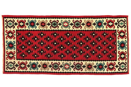 Türkischer Kelim 160x96 Handgewebt Teppich 100x160 Rot Geometrisch Muster Handarbeit