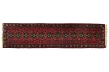 Afghan Mazar 339x80 Tapis noué main 80x340 Runner Rouge Géométrique Pile Courte Orient 1