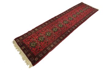 Afghan Mazar 339x80 Tapis noué main 80x340 Runner Rouge Géométrique Pile Courte Orient 4