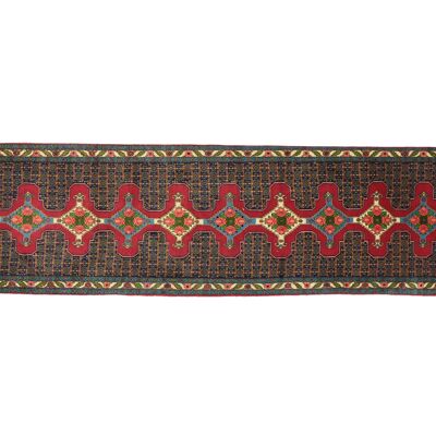 Tapis persan Senneh 397x95 noué main 100x400 tapis rouge géométrique