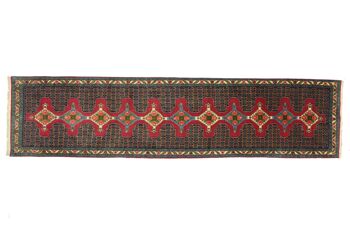 Tapis persan Senneh 397x95 noué main 100x400 tapis rouge géométrique 1