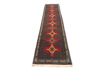 Tapis persan Senneh 397x95 noué main 100x400 tapis rouge géométrique 2