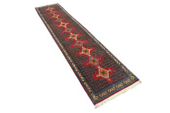 Tapis persan Senneh 397x95 noué main 100x400 tapis rouge géométrique 3