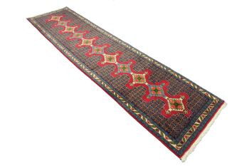 Tapis persan Senneh 397x95 noué main 100x400 tapis rouge géométrique 4