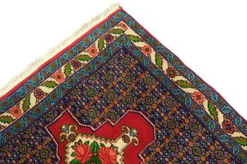 Tapis persan Senneh 397x95 noué main 100x400 tapis rouge géométrique 5