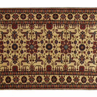 Tapis Afghan Mauri Kabul 162x121 noué main 120x160 motif géométrique beige