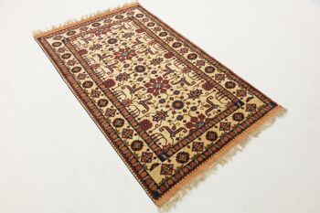 Tapis Afghan Mauri Kabul 162x121 noué main 120x160 motif géométrique beige 3