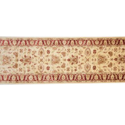 Tapis Afghan Chobi Ziegler 288x82 noué main 80x290 coureur motif fleur beige