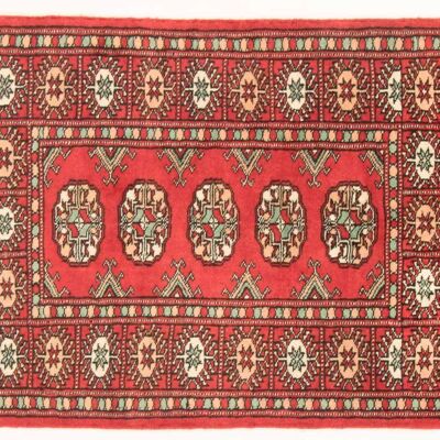 Pakistan Bukhara 90x64 alfombra anudada a mano 60x90 patrón geométrico rojo, pelo corto