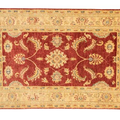 Tapis Afghan Chobi Ziegler 185x121 noué main 120x190 motif géométrique rouge