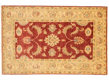 Tapis Afghan Chobi Ziegler 185x121 noué main 120x190 motif géométrique rouge 1