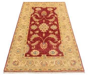 Tapis Afghan Chobi Ziegler 185x121 noué main 120x190 motif géométrique rouge 2