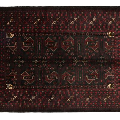 Tapis Afghan Beloutsch 270x205 noué main 210x270 noir géométrique poil bas