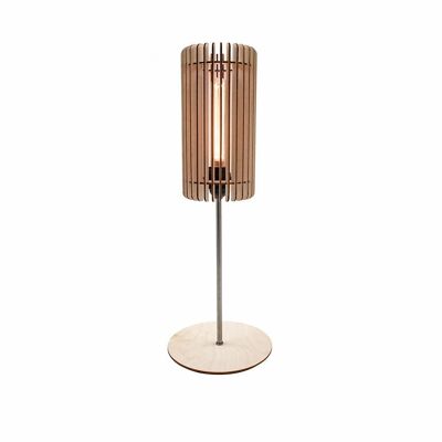 Lampada da comodino Tubo - Legno Naturale - Legno Naturale - Acciaio Inox - Assemblata