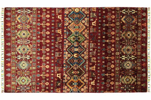 Afghan Khorjin Shaal 186x122 Handgeknüpft Teppich 120x190 Rot Geometrische Muster
