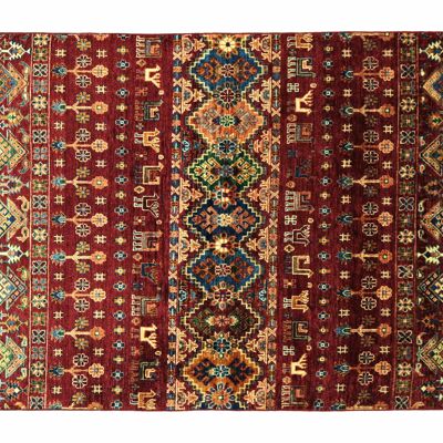 Afghan Khorjin Shaal 186x122 Alfombra anudada a mano 120x190 Patrón geométrico rojo