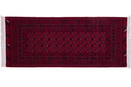 Afghan Mauri 193x80 Handgeknüpft Teppich 80x190 Rot Geometrisch Muster Kurzflor Orient