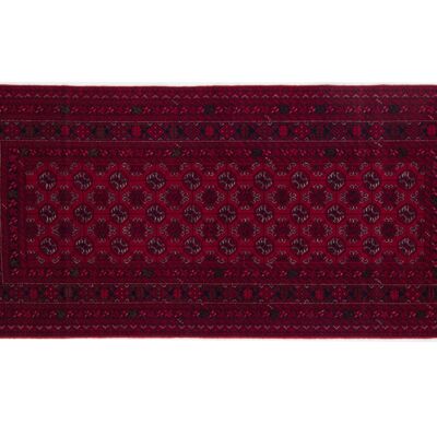 Tapis Afghan Mauri 193x80 noué main 80x190 motif géométrique rouge poils courts Orient