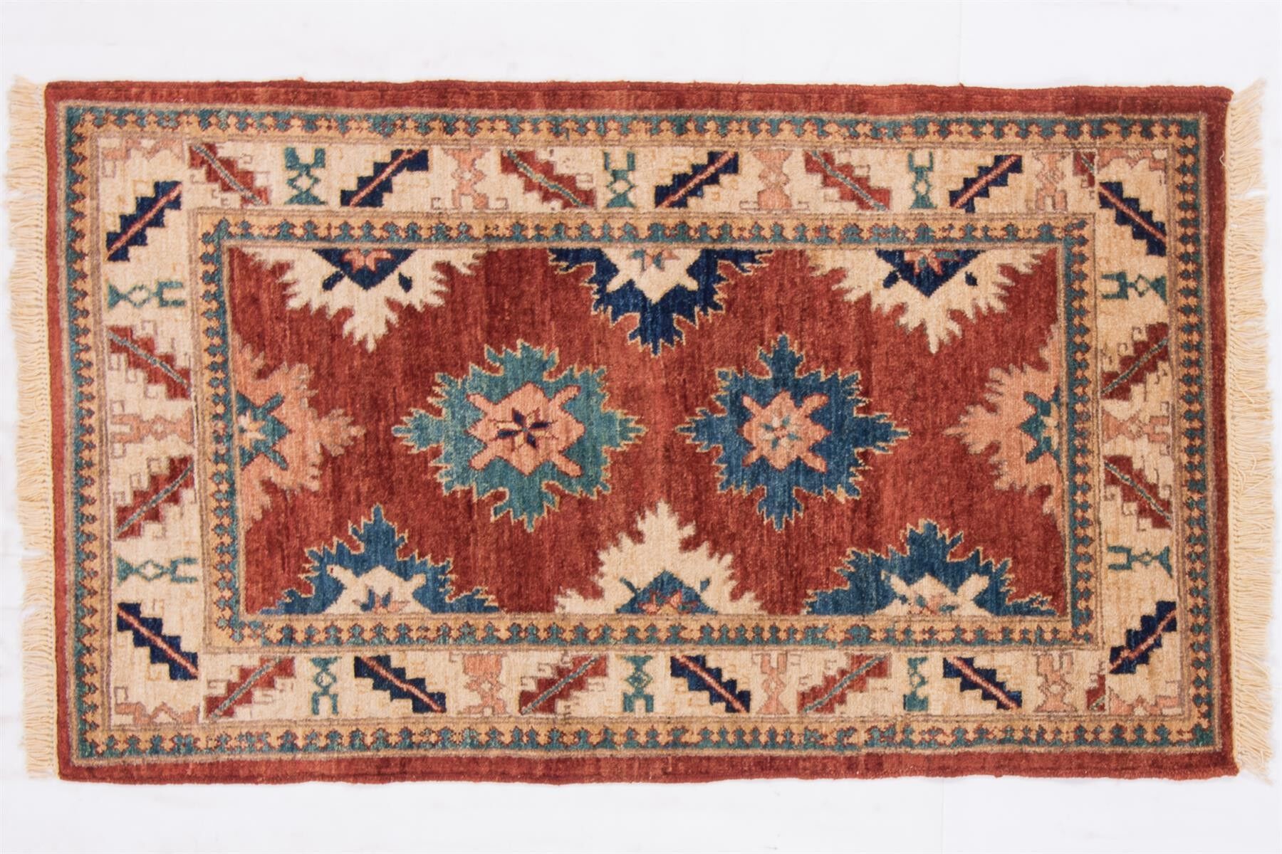 Afghan Chobi Ziegler 135x79 tappeto annodato a mano 80x140 rosso motivo geometrico, pelo corto