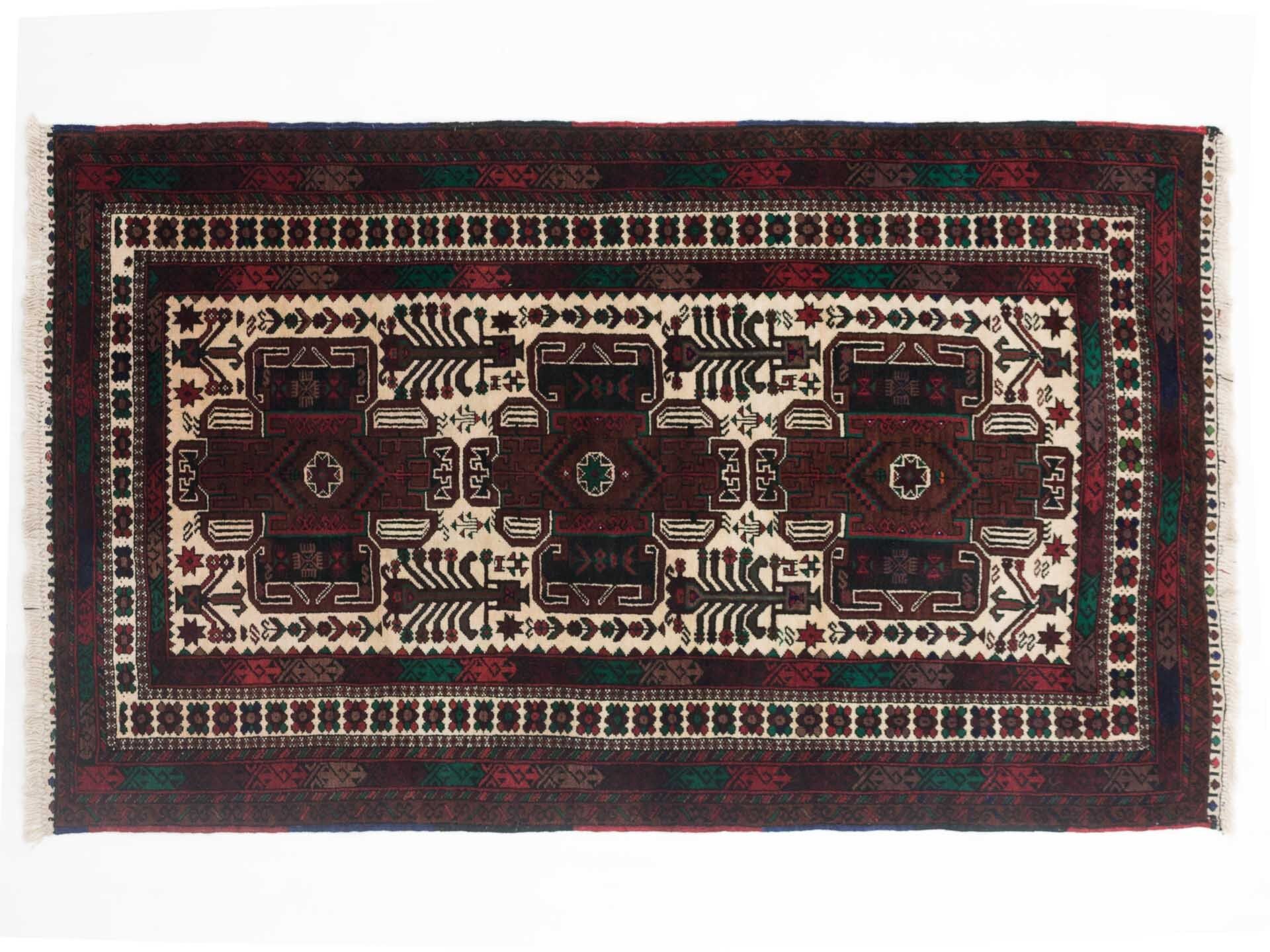 Afghan Baluch 185x110 tappeto annodato a mano 110x190 motivo geometrico multicolore