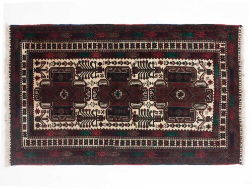 Afghan Belutsch 185x110 Handgeknüpft Teppich 110x190 Mehrfarbig Geometrisch Muster