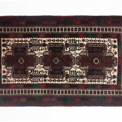 Tapis Afghan Baluch 185x110 noué main 110x190 motif géométrique multicolore