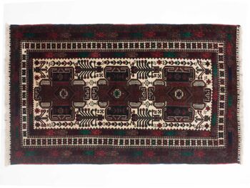Tapis Afghan Baluch 185x110 noué main 110x190 motif géométrique multicolore 1