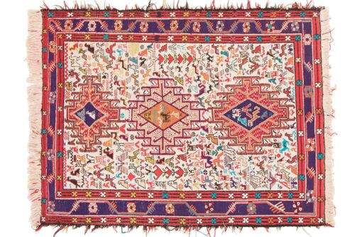 Perser Seidensoumakh 130x98 Handgewebt Teppich 100x130 Mehrfarbig Orientalisch