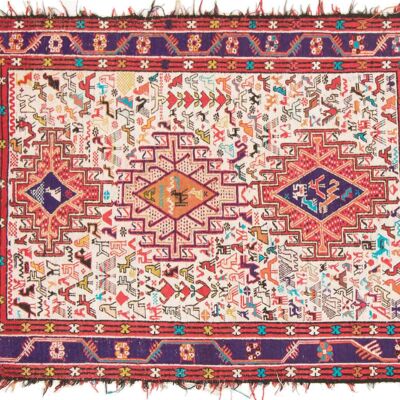 Tapis persan en soie soumakh 130x98 tissé main 100x130 multicolore oriental