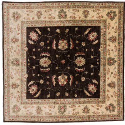 Afghan Chobi Ziegler 205x207 alfombra anudada a mano 210x210 cuadrado marrón